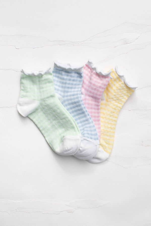 Pastel Gingham Ruffle Ankle Socks