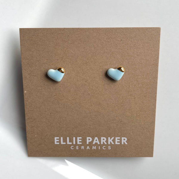 Heart Sky Blue Ceramic Stud Earrings
