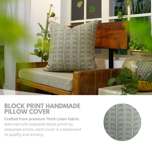 Throw Block Printed Cushion Cover Thick Linen Pillow - Garud