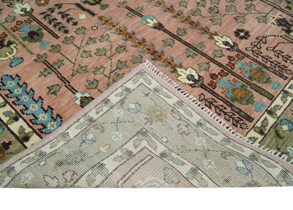 Pink, Olive and Beige Traditional Vintage Style Wool Rug