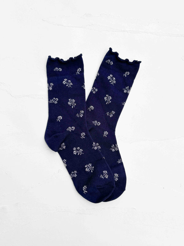 Vintage Tiny Floral Ruffle Cotton Blend Socks
