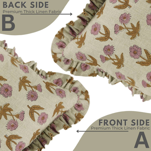 Modern Block Print Thick Linen Frill Pillow Cover-Kirti