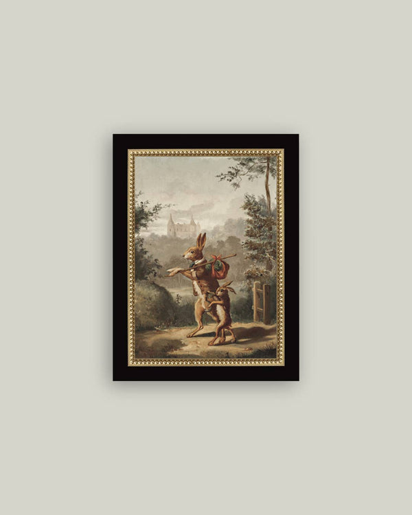 Traveling Rabbit Framed Antique Art