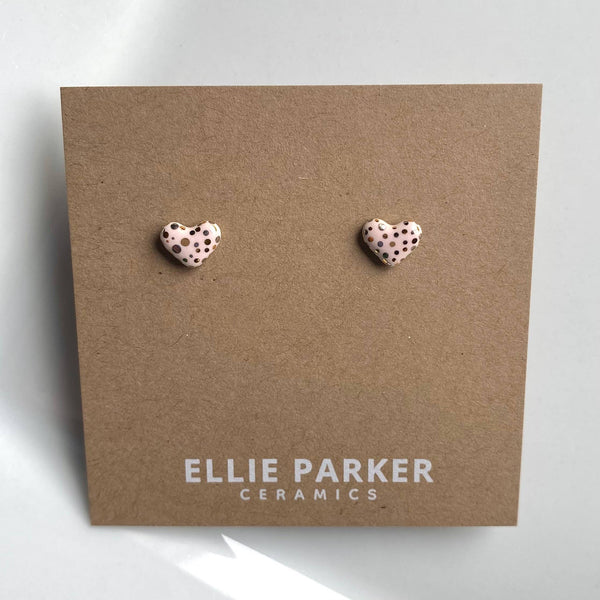 Polka Dot Ceramic Studs | Silver & Gold Dusty Pink Heart