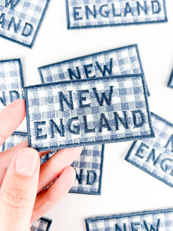 New England Patch – Blue Gingham Embroidered Iron-On