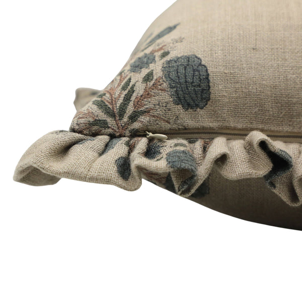Unique Thick Linen Block Print Frill  Pillow Cover-Swadesh