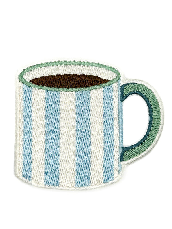 Striped Coffee Mug Embroidered Patch Iron On Cute Camp