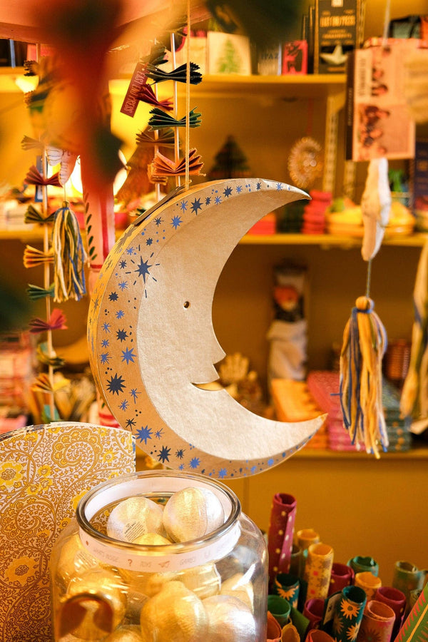 LARGE SHIMMERING MAN ON THE MOON BOARD DECORATION