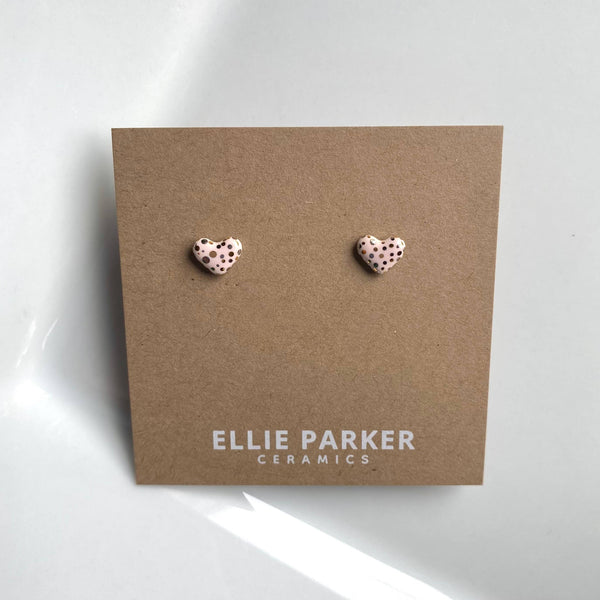 Polka Dot Ceramic Studs | Silver & Gold Dusty Pink Heart