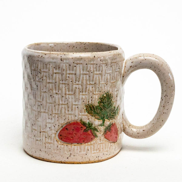 Strawberry Pattern Handmade in Ohio Ceramic White 10 oz Mug