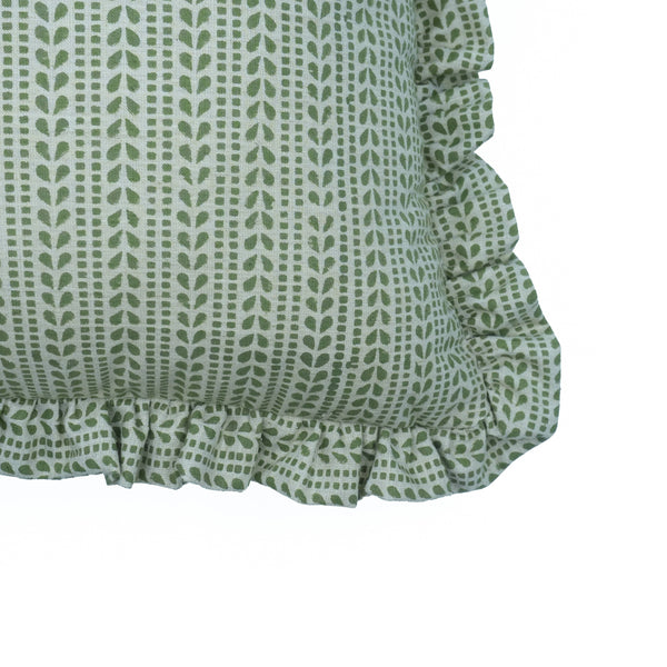 Hand Block Design Linen Blend Frill Pillow Cover - Ratanbel