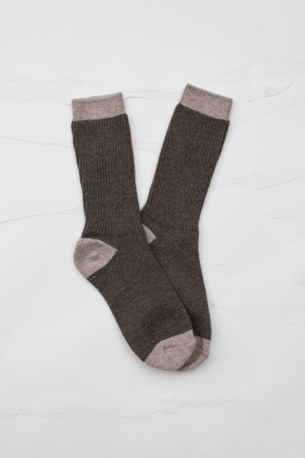Cozy Two-Tone Wool & Cashmere Blend Ribbed Crew Socks