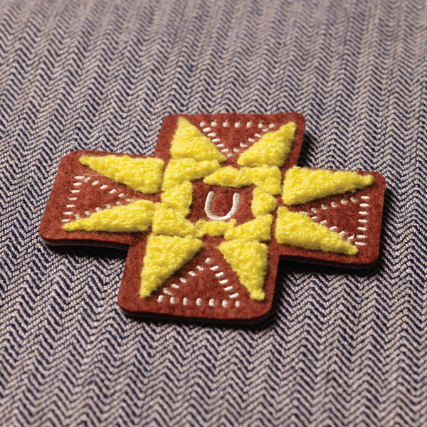 Barn quilt chenille and felt patch - maroon
