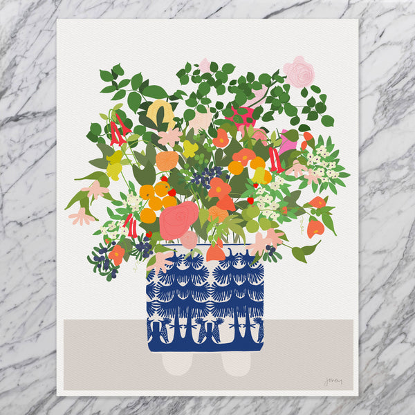 Still Life Delft Blue Vase Print. Signed. Unframed. 201008