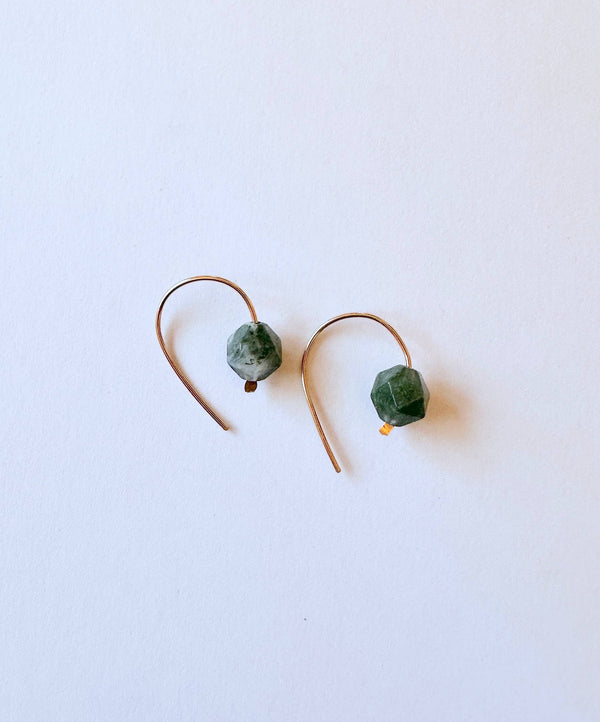 14k Gold Filled Wire Hook Earrings - Moss Agate