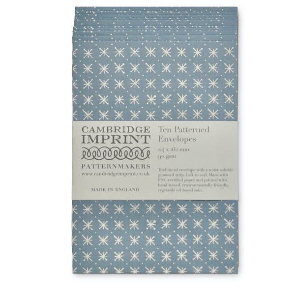 Packet of Ten Patterned Envelopes Little Stars Faded Denim