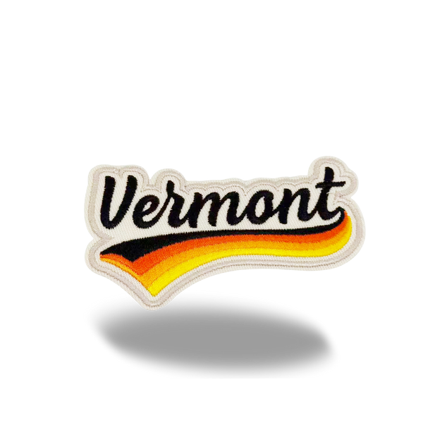 Vermont Retro Script Embroidered Patch Vintage Typography Travel Souvenir