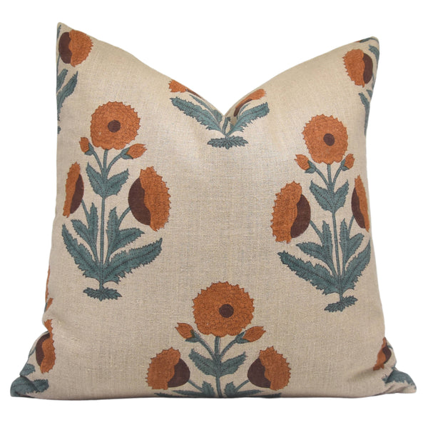 Floral Block Print Linen Couch Cushion Cover - BADASHA