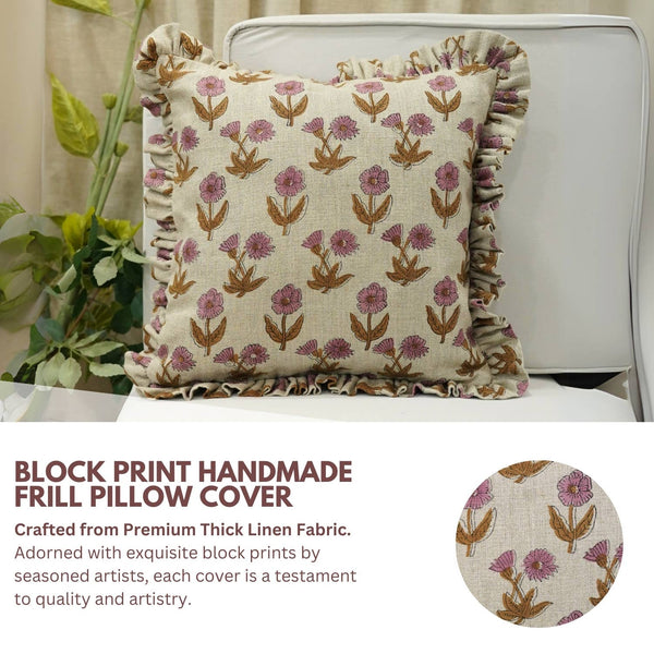 Modern Block Print Thick Linen Frill Pillow Cover-Kirti