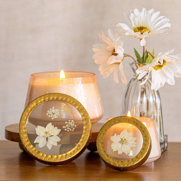 Petite Watercolor Pressed Floral Candle - Rose+ Oud