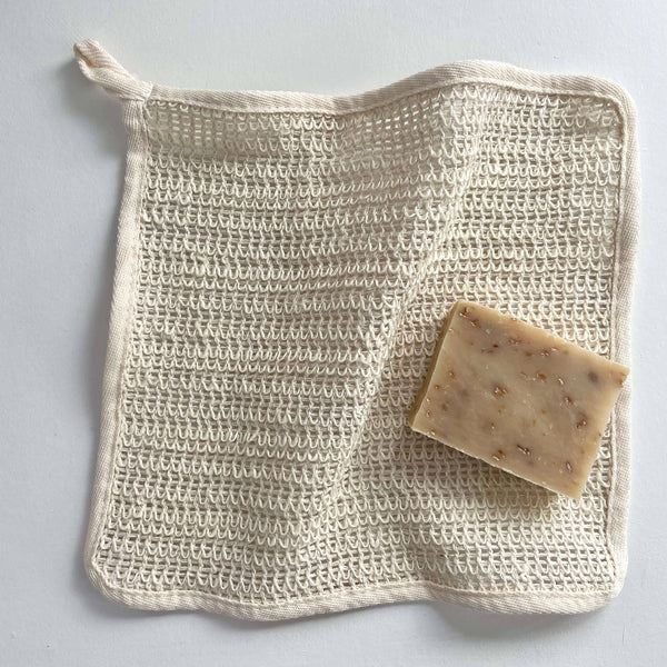 Exfoliating 10 in square eco ramie washcloth with loop