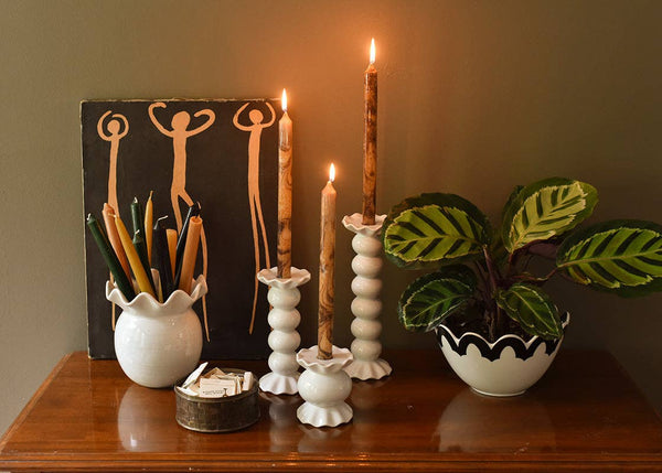Signature White Medium Ruffle Knobbed Candle Holder