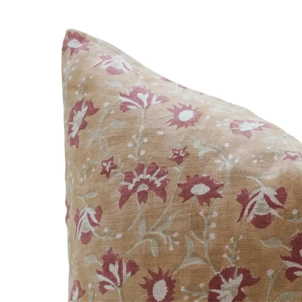 Floral Block Printed Pure Linen Pillow Cover - Nayab