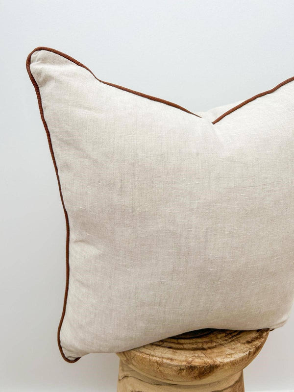 Linen Cushion Cover with Piped Edge - Natural with Coffee Pi