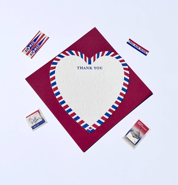 Hello -Thank You -I love you Letterpress heart shaped card